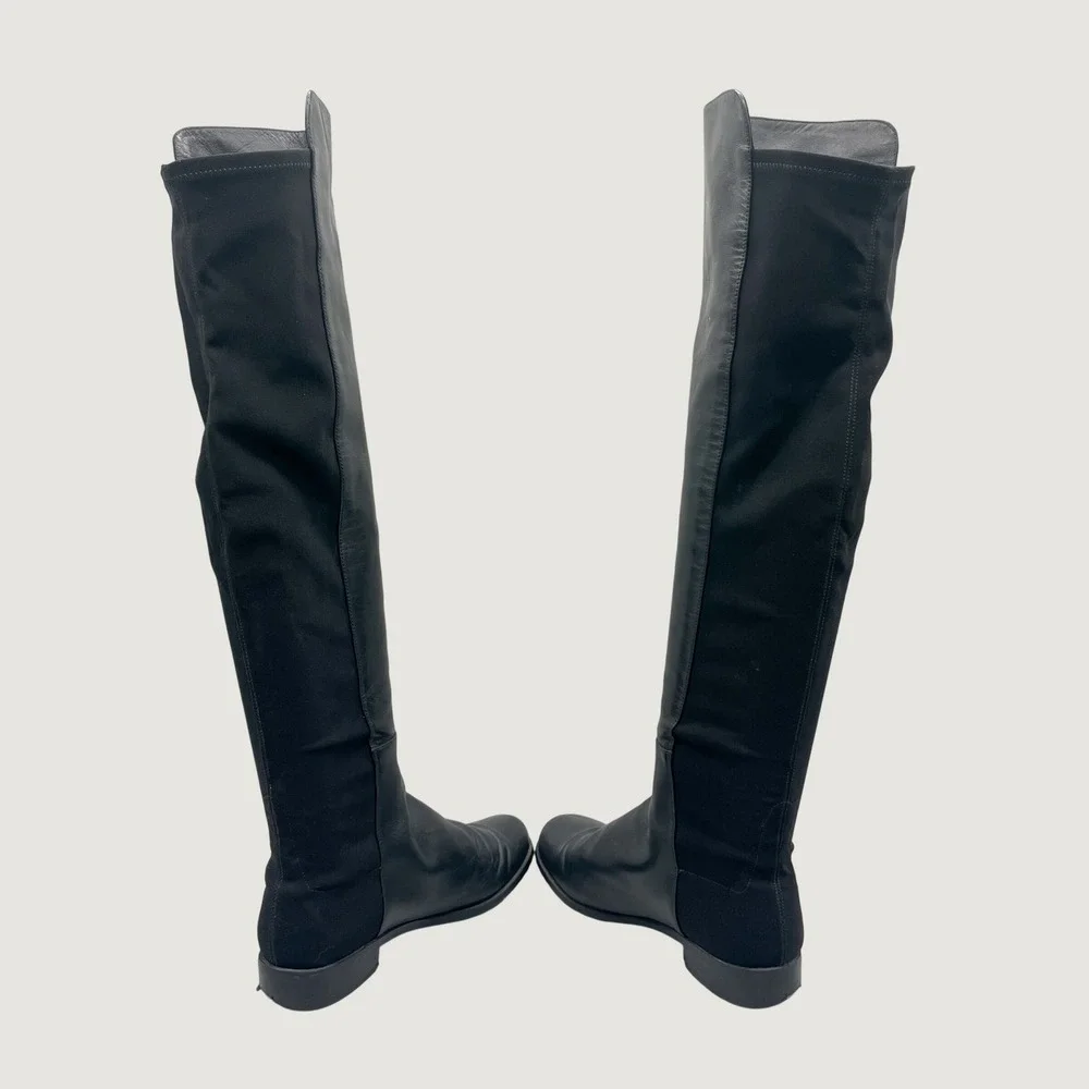 Stuart Weitzman 5050 Over The Knee Flat Boots Womens 9 M Black Leather Preppy